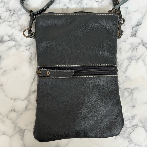 Myra Bag Black Brown Genuine Cowhide Fur Leather Crossbody Bag - Picture 5 of 6